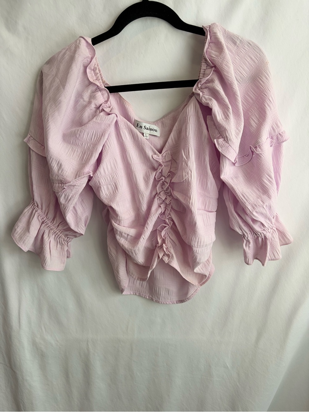 En Saison Pastel Lilac Ruffle-Smock Blouse Large